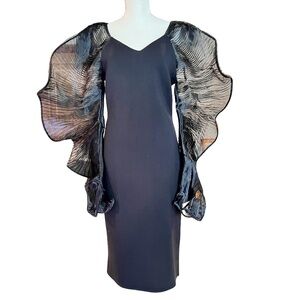 Item #A144 Why Dress Black Gala look Dress Organza Wing like Sleeves NWT L